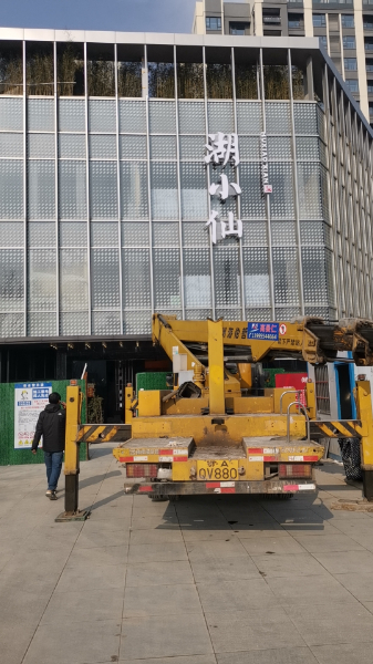 荆州18米升降车砍树、挂灯笼、装广告施工现场